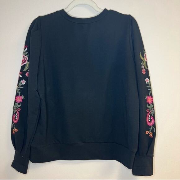 Anthro DREW Floral Embroidered Crew Neck Sweatshirt Size Small - Picture 5 of 9
